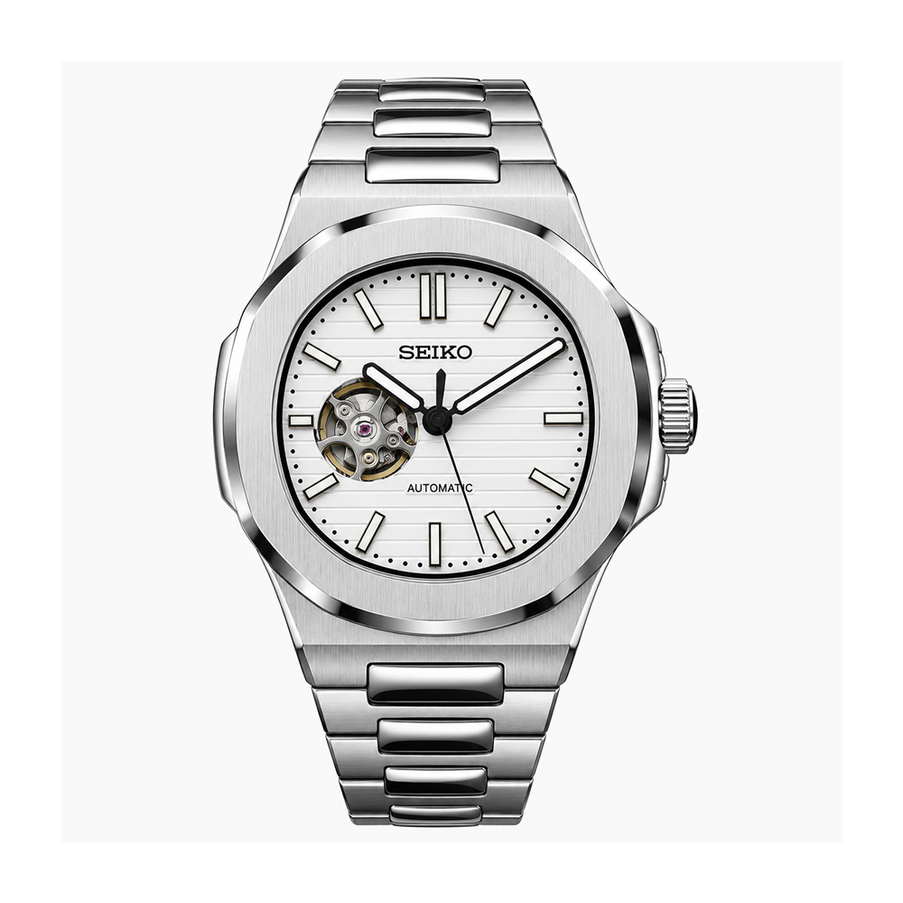 Seiko Mod Nautilus Open Heart White